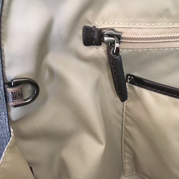 TUMI Business Bag Satchel Large Leather Villa Nivelle Zips Tags Grey Brown - Picture 10 of 16